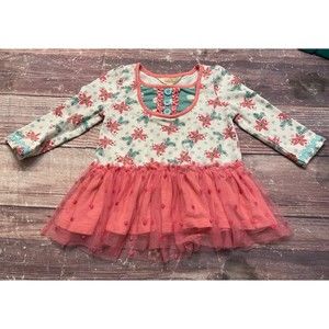 Matilda Jane MJ Christmas Pink Poinsettia Toddler Tunic Dress, Size 18-24 months